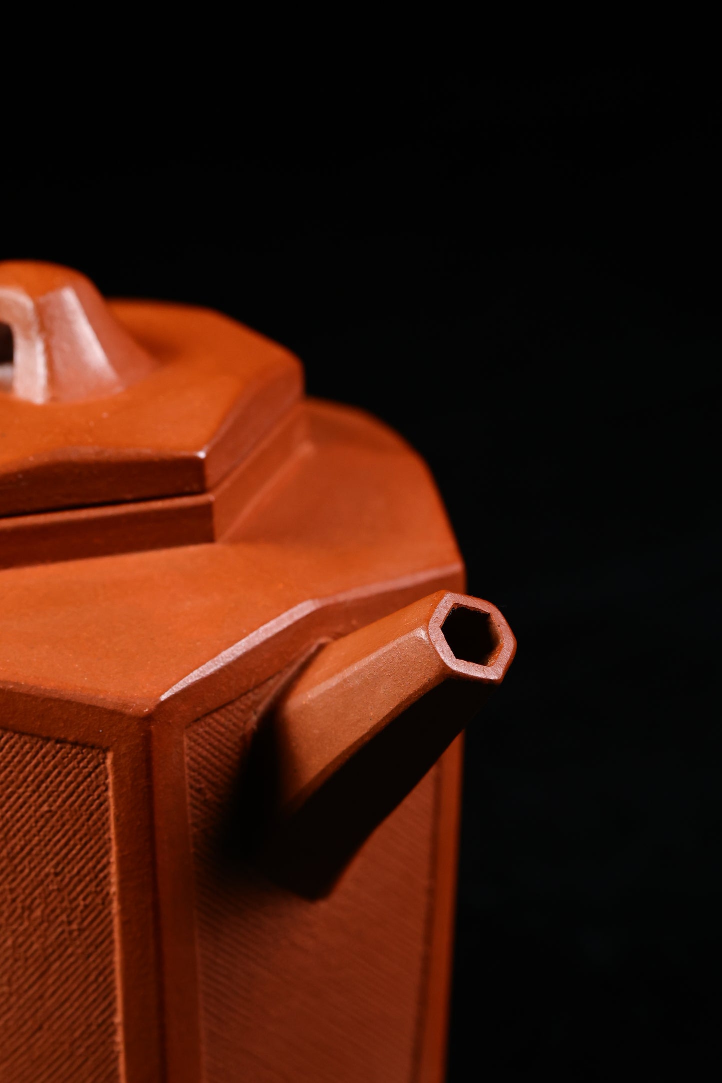 80年代 魯新華制 六方布紋壺 紅泥制 220cc