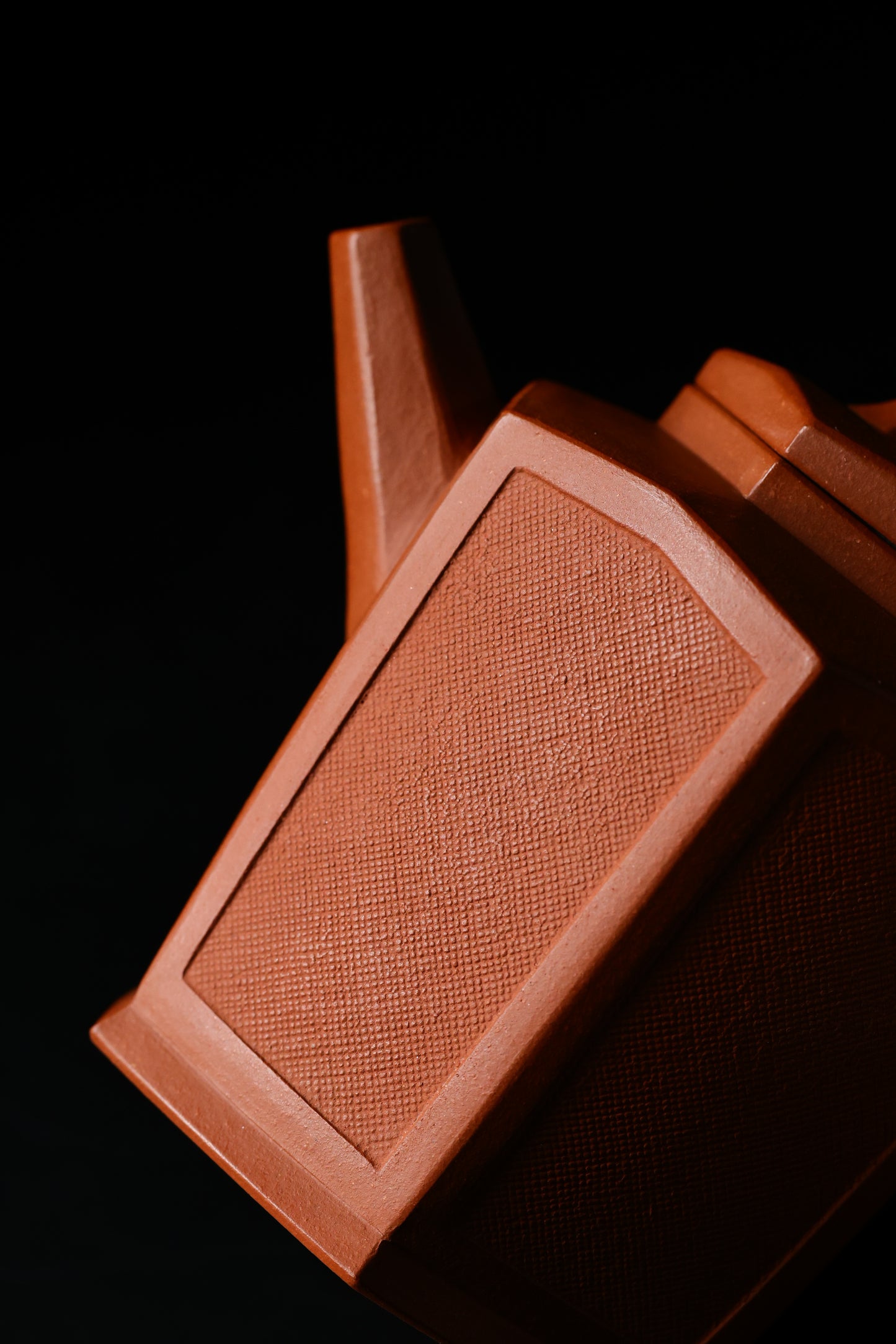 80年代 魯新華制 六方布紋壺 紅泥制 220cc