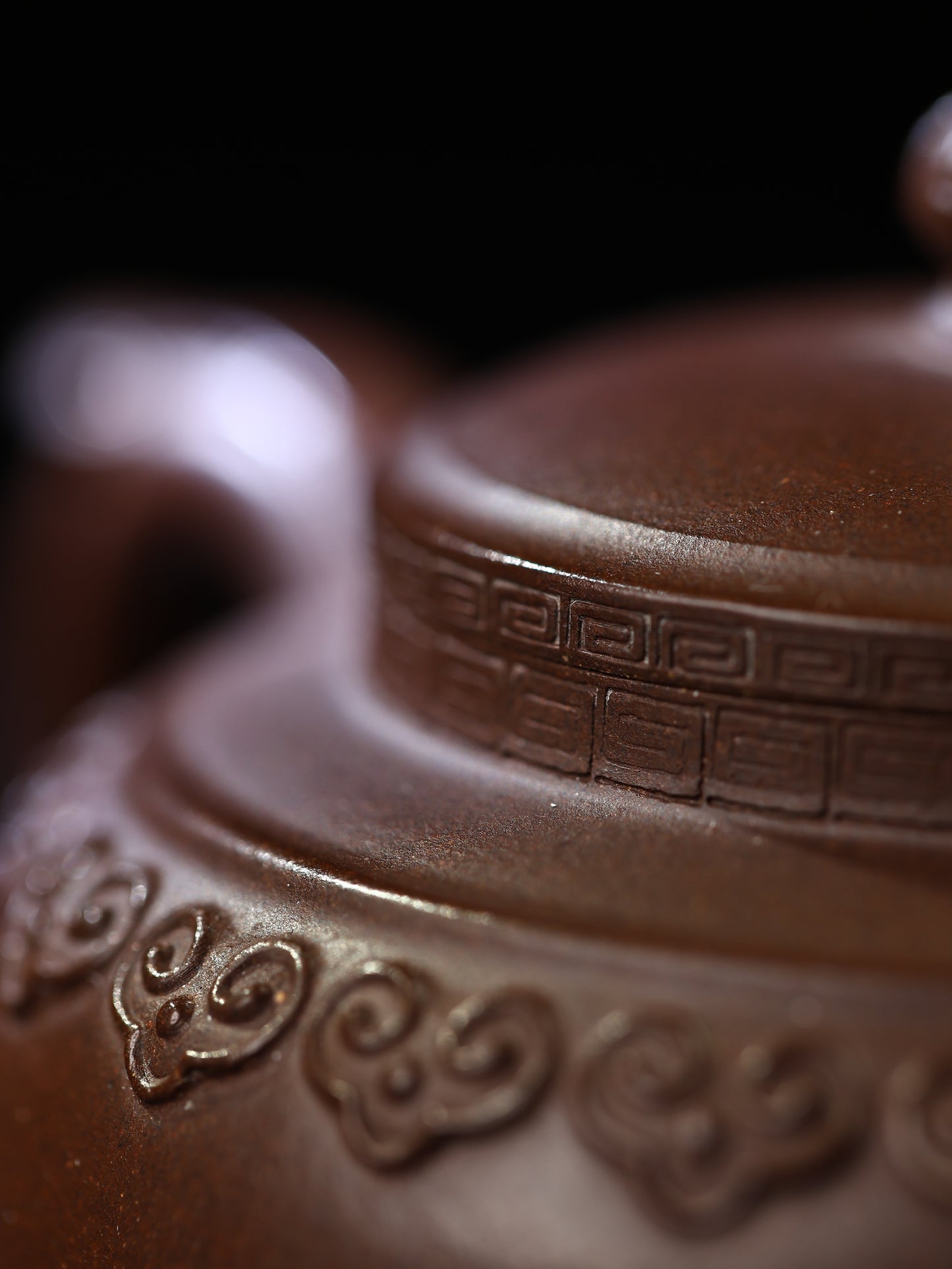 圈足式雲肩如意壺 老紫泥制 200cc